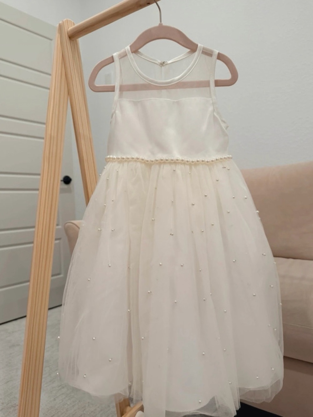 American Princess Ivory Pearl-Trim Tulle Dress